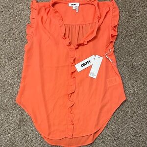 DKNY Women's Vibrant Orange Ruffle Blouse